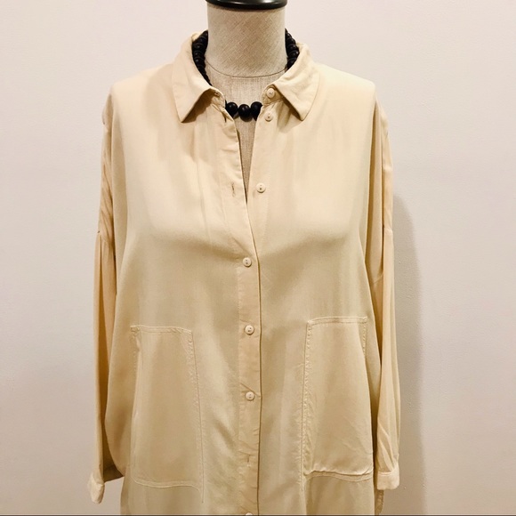MSCH Copenhagen cream viscose button-down shirt dress. Size L. EUC - Picture 2 of 10